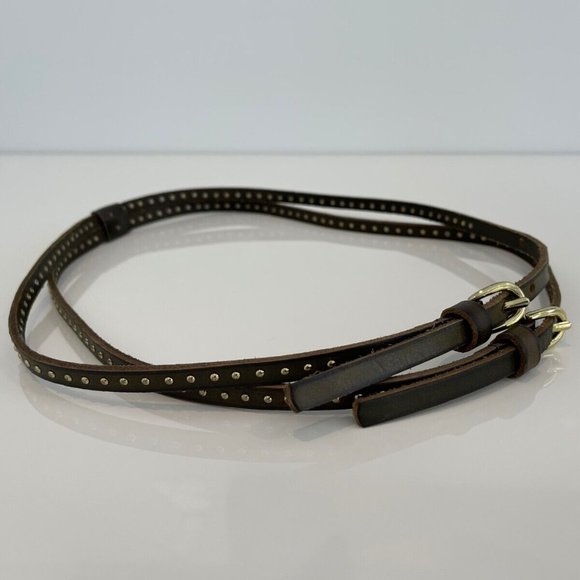 KHAKI STUDDED LEATHER DOUBLE BUCKLE BELT main image 15